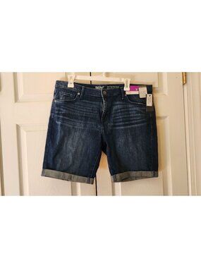 New Women Mossimo Denim Stretch Cuffed Mid Rise 9" Bermuda Shorts Size 16/33